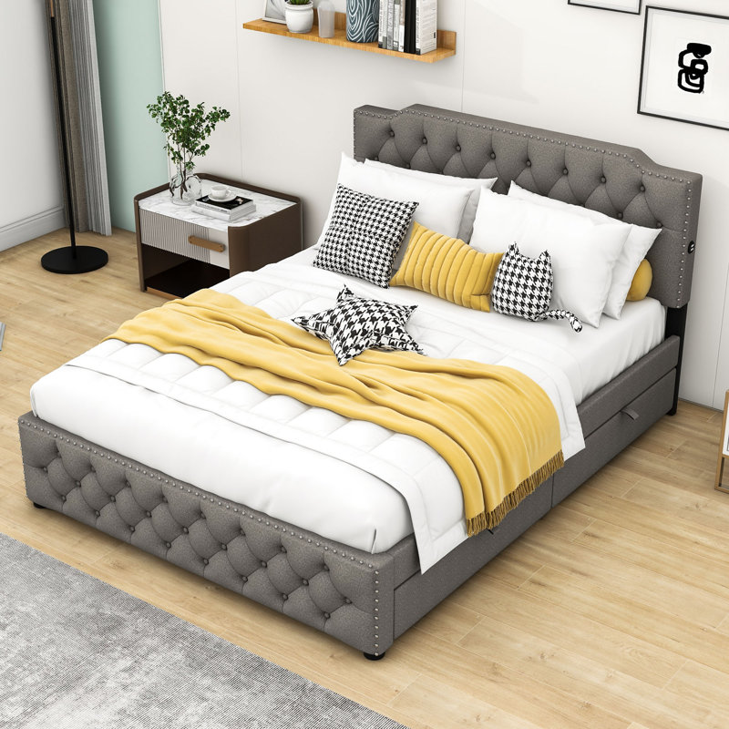 Queen 2 Drawers Upholstered Platform Bed Darby Home Co Color Gray